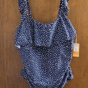 Women's Plus Size Cap Sleeve Ruffle One Piece Swimsuit - Kona Sol Navy 18w NWT
